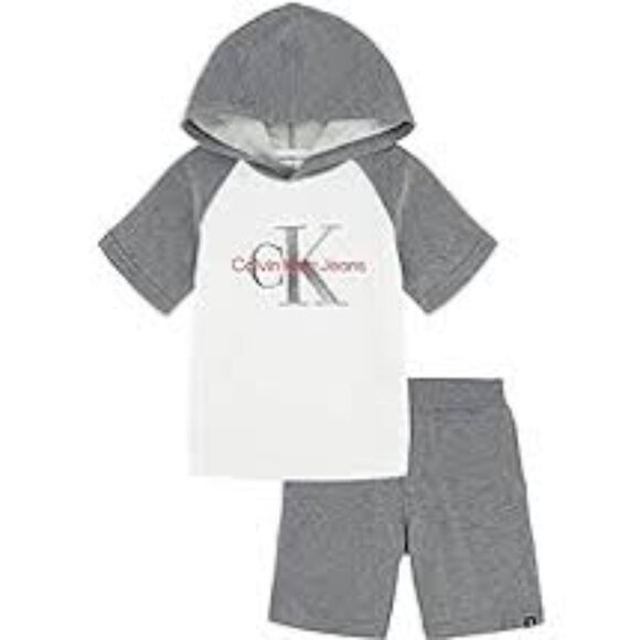 Calvin Klein Two-Piece Hooded Short Set Gray and White 12 Months NWT - Picture 1 of 2